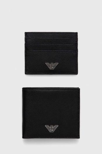 Kožená peněženka a držák na karty Emporio Armani černá barva
