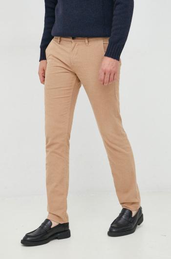Kalhoty BOSS Boss Casual pánské, béžová barva, jednoduché
