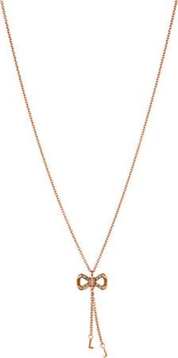 Liu.Jo Růžově pozlacený ocelový náhrdelník s mašličkou LJ1290