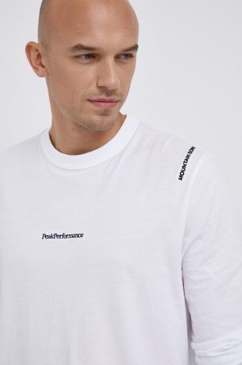 Bavlněné tričko s dlouhým rukávem Peak Performance bílá barva, s aplikací