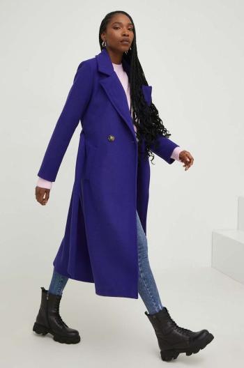 Kabát s vlnou Answear Lab fialová barva, přechodný