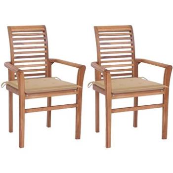 Jídelní židle 2 ks béžové podušky masivní teak, 3062598 (3062598)