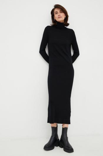 Vlněné šaty Calvin Klein černá barva, maxi