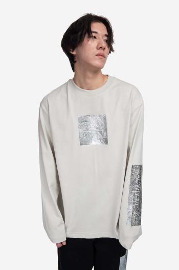 Bavlněné tričko s dlouhým rukávem A-COLD-WALL* Foil Grid LS T-Shirt šedá barva, s potiskem, ACWMTS111-BONE