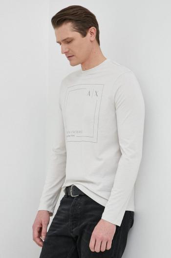 Bavlněné tričko s dlouhým rukávem Armani Exchange šedá barva