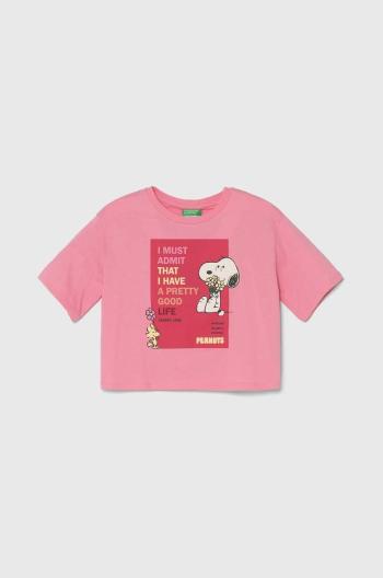 Dětské bavlněné tričko United Colors of Benetton X Peanuts růžová barva