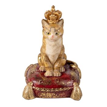 Dekorativní soška kočky s korunou na polštáři - 7*6*10 cm 6PR3501