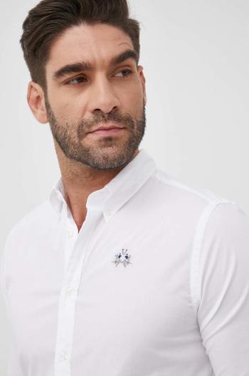 Košile La Martina pánská, bílá barva, slim, s límečkem button-down