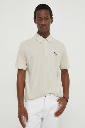 Polo tričko se lněnou směsí PS Paul Smith béžová barva, s aplikací, M2R.980XE.M22021