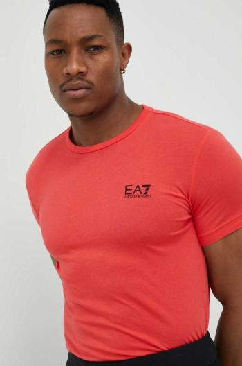 Bavlněné tričko EA7 Emporio Armani červená barva