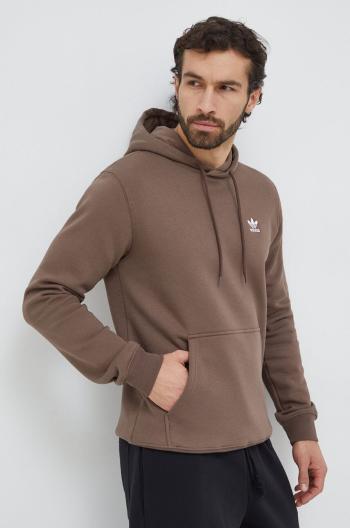 Mikina adidas Originals Trefoil Essentials Hoody pánská, hnědá barva, s kapucí, hladká, IR7786