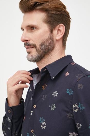 Bavlněné tričko PS Paul Smith tmavomodrá barva, slim, s klasickým límcem