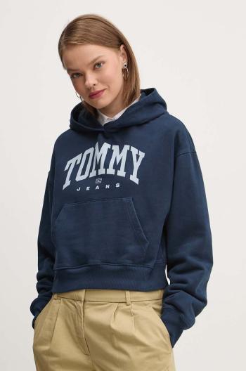 Bavlněná mikina Tommy Jeans dámská, tmavomodrá barva, s kapucí, s potiskem, DW0DW19291