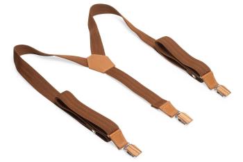 Kožené šle Cognac Suspenders BeWooden s dřevěnými detaily a možností výměny či vrácení do 30 dnů zdarma