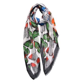 Bílý šátek s barevnými motýlky - 70*180 cm JZSC0452Z