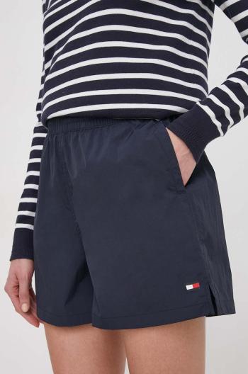 Kraťasy Tommy Hilfiger dámské, tmavomodrá barva, hladké, high waist, WW0WW41521