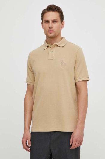 Bavlněné polo tričko Ralph Lauren béžová barva, s aplikací, 710936508