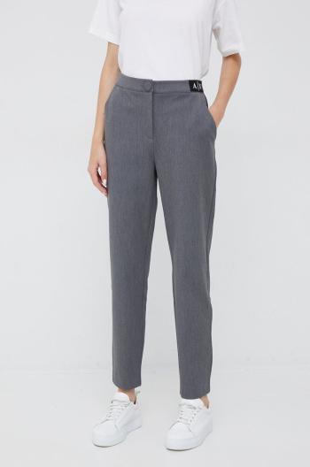 Kalhoty Armani Exchange dámské, šedá barva, jednoduché, high waist