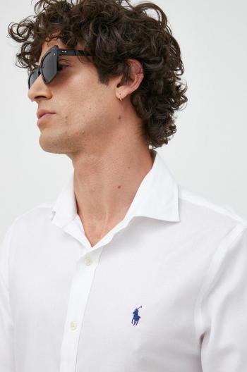 Bavlněné tričko Polo Ralph Lauren bílá barva, slim, s klasickým límcem