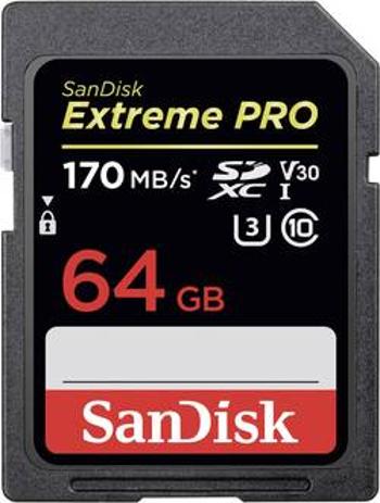 Paměťová karta SDXC, 64 GB, SanDisk Extreme® PRO SDSDXXY-064G-GN4IN, Class 10, UHS-I, UHS-Class 3, v30 Video Speed Class, podpora videa 4K