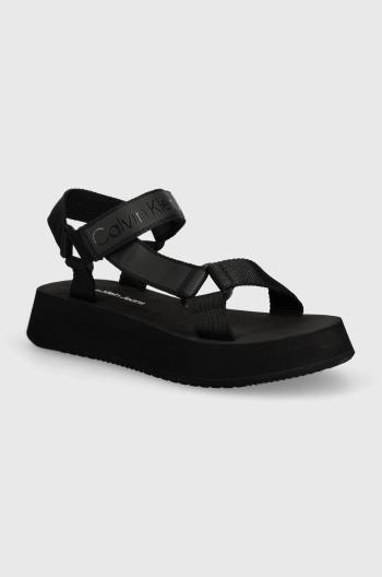 Sandály Calvin Klein Jeans SANDAL VELCRO WEBBING DC dámské, černá barva, na platformě, YW0YW01353