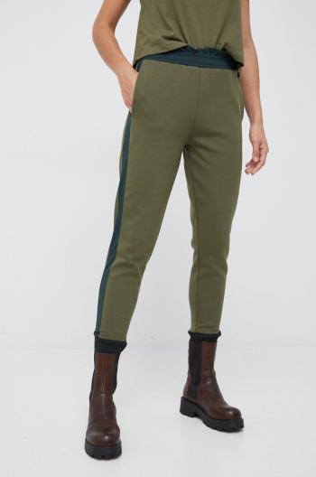 Kalhoty Sisley dámské, zelená barva, jednoduché, high waist