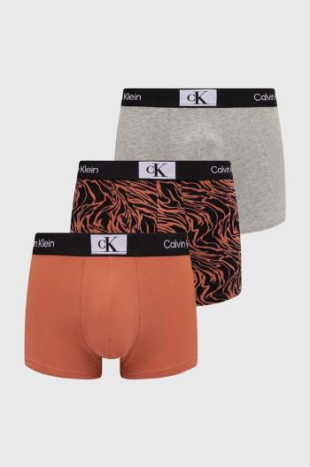 Boxerky Calvin Klein Underwear 3-pack pánské, hnědá barva, 000NB3528E