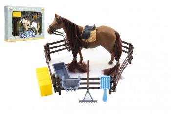 Kůň česací s doplňky a ohradou plast v krabici 28x22x5,5cm