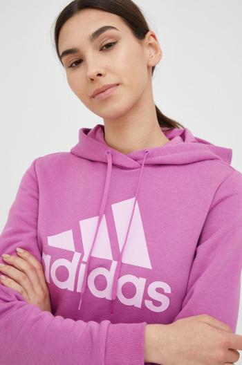 Mikina adidas dámská, růžová barva, s kapucí, s potiskem