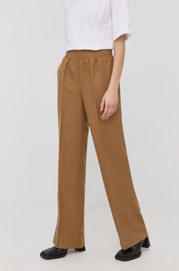 Kalhoty s příměsí lnu Birgitte Herskind dámské, hnědá barva, široké, high waist