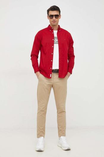 Bavlněné tričko Tommy Hilfiger červená barva, regular, s límečkem button-down