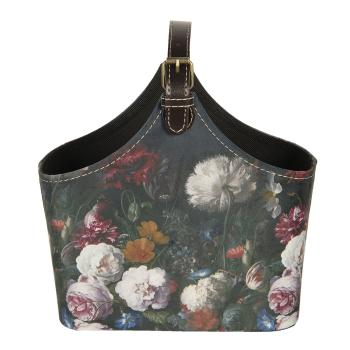 Tmavě tyrkysová dekorativní taška Colette s květinami - 25*12*22 cm BAG320