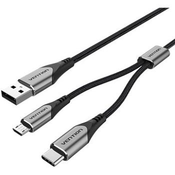 Vention USB 2.0 to USB-C & Micro USB Y-Splitter Cable 0.5M Gray Aluminum Alloy Type (CQGHD)
