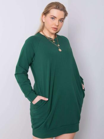 TMAVĚ ZELENÉ DÁMSKÉ ŠATY S KAPSAMI RV-SK-6296.99-GREEN Velikost: 3XL