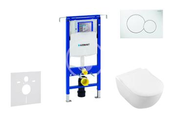 GEBERIT Duofix Modul pro závěsné WC s tlačítkem Sigma01, alpská bílá + Villeroy Boch WC a sedátko, DirectFlush, SoftClose, CeramicPlus 111.355.00.5 NI1