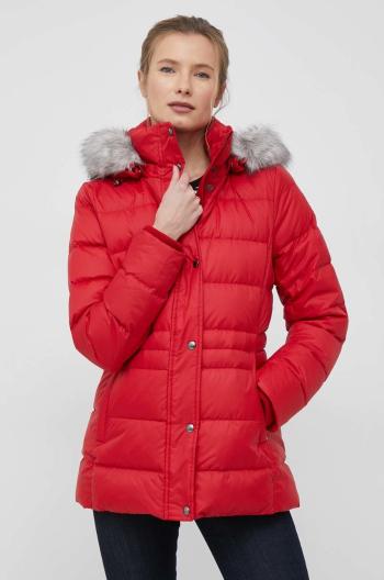 Péřová bunda Tommy Hilfiger dámská, červená barva, zimní
