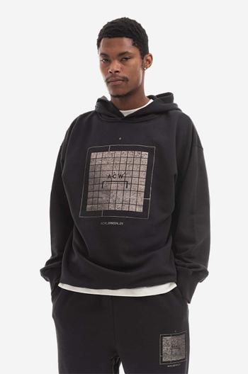 Bavlněná mikina A-COLD-WALL* Foil Grid Hoodie ACWMW074 BLACK pánská, černá barva, s kapucí, potiskem