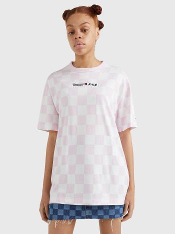 Tommy Jeans dámské růžovo-bílé triko CHECKER - XS (0JW)