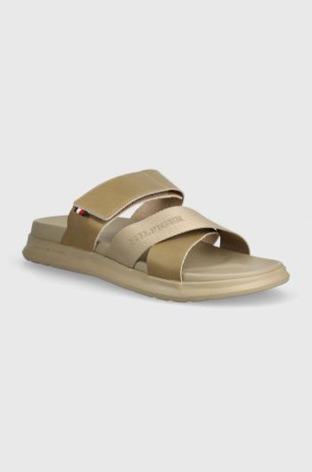 Kožené pantofle Tommy Hilfiger D DENSITY MIX SANDAL pánské, béžová barva, FM0FM05004