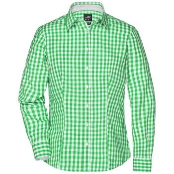 James & Nicholson Dámská kostkovaná košile JN616 - Zelená / bílá | S
