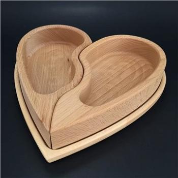 AMADEA Dřevěná miska ve tvaru půleného srdce s podnosem, masivní dřevo, 27x27x5 cm (30038-0B)