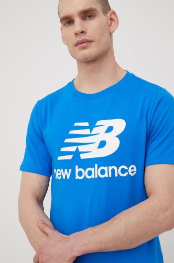 Bavlněné tričko New Balance MT01575SBU s potiskem