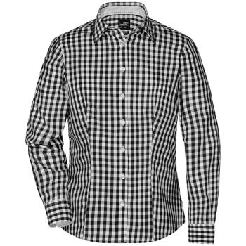 James & Nicholson Dámská kostkovaná košile JN616 - Černá / bílá | M