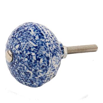 Béžovo-modrá keramická úchytka s mramorováním - Ø 4*3 cm 65055