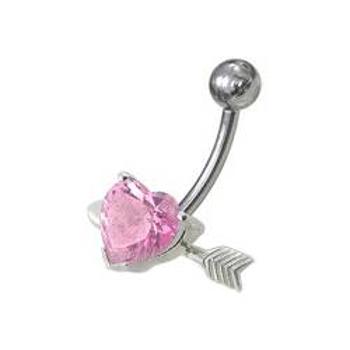 Šperky4U Stříbrný piercing do pupíku - srdíčko probodnuté - BP01020-P