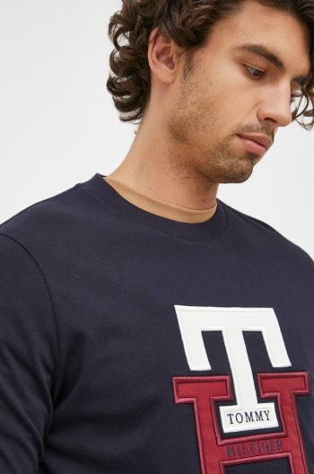 Bavlněné tričko s dlouhým rukávem Tommy Hilfiger tmavomodrá barva, s aplikací