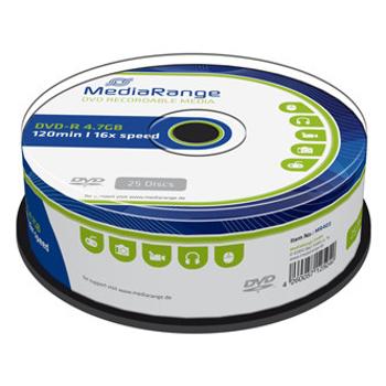 Mediarange DVD-R, MR403, 4.7GB, 16x, cake box, 25-pack, bez možnosti potisku, 12cm, Standard, pro archivaci dat