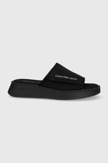 Pantofle Calvin Klein Jeans One-strap Sandal dámské, černá barva, na platformě