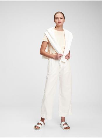 Bílé dámské kalhoty high rise wide-leg pants in linen-cotton