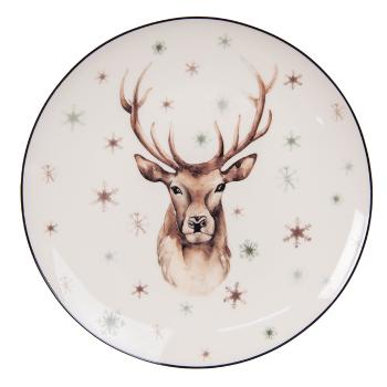 Dezertní porcelánový zimní talířek s jelenem Reindeer - Ø 21*2 cm 6CEDP0130